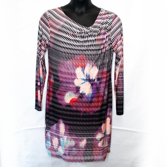 Rachel Roy Floral Drape Dress Women XL Long Sleeve Jersey Knit Casual Work CC04X - Picture 2 of 5